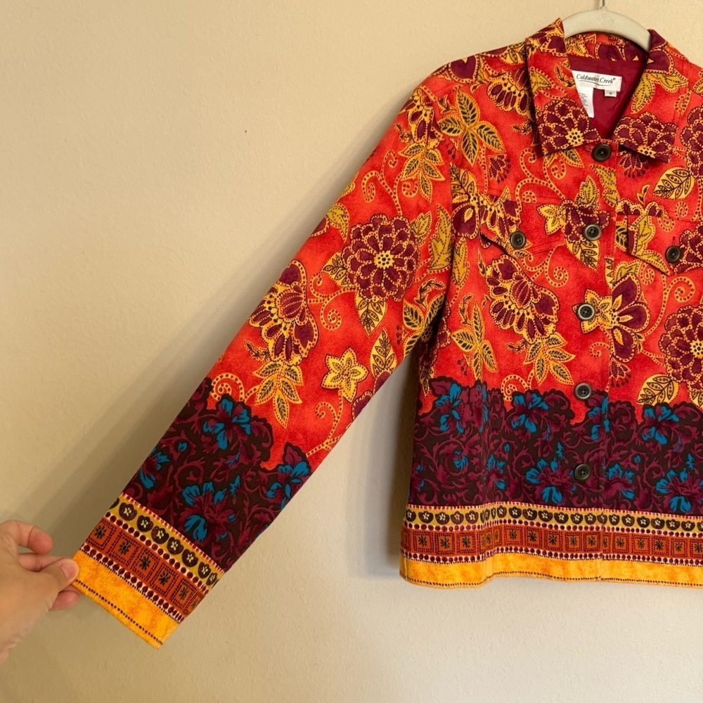 Coldwater Creek Blazer Jacket Colorful Orange Floral Artsy Lined Boho Size S
